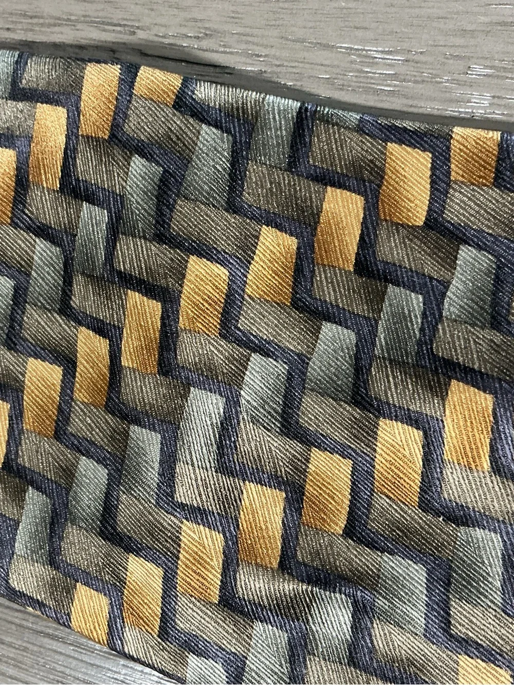 VTG Carlos Devenezia Geometric Basketweave Silk Tie Brown Gold Gray